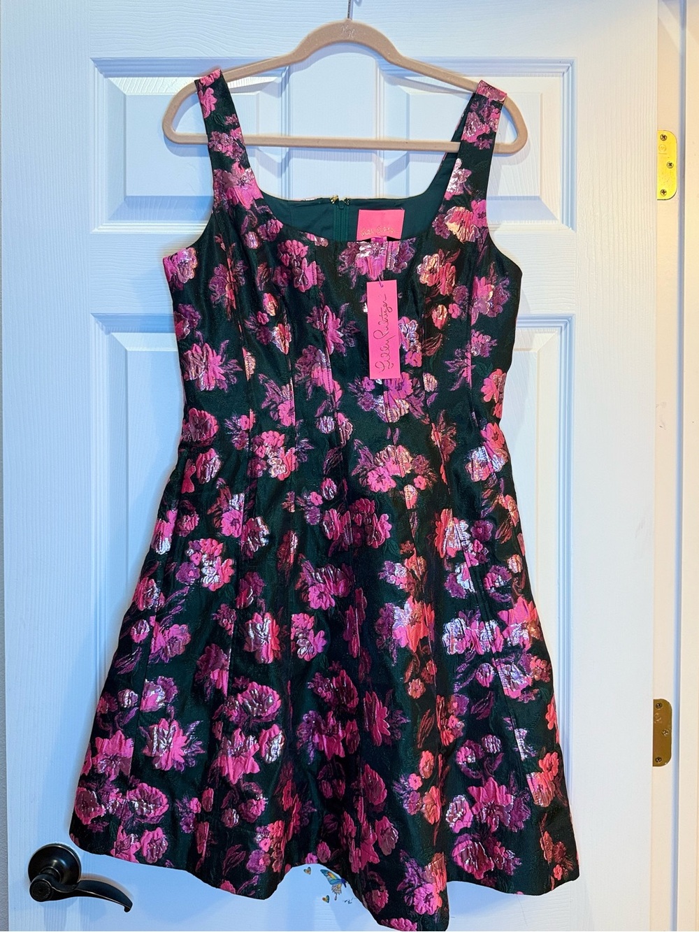 Lilly Pulitzer Black & Pink Floral Jacquard Leya Fit and Flare Dress Size 8 BNWT